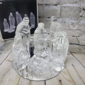 Vtg Glass Nativity Set By Gorgeous Designs Inc 6 Piece Clear With Mirror 7471
